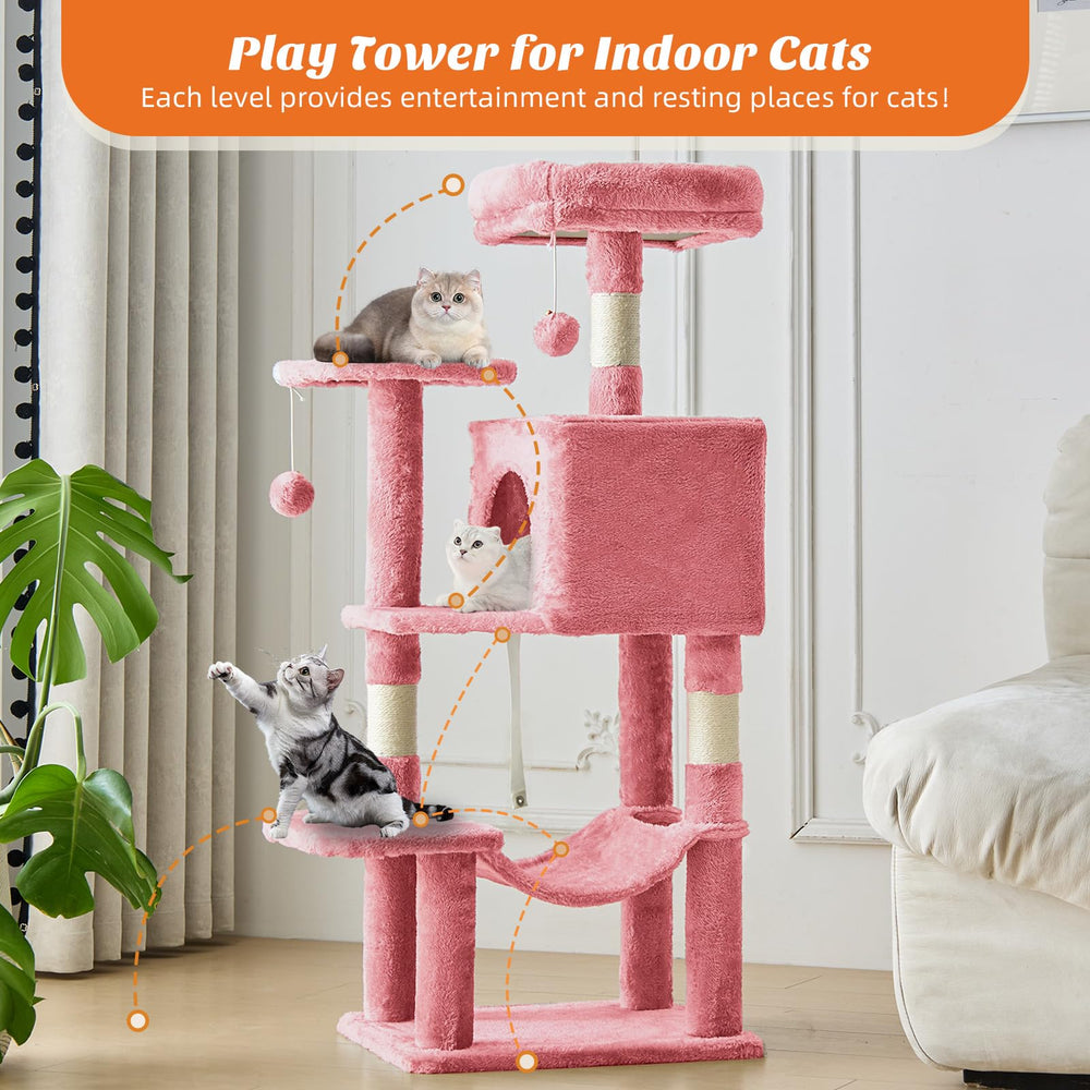 Sweetcrispy pink cat tree hammock offering cozy lounging for indoor cats