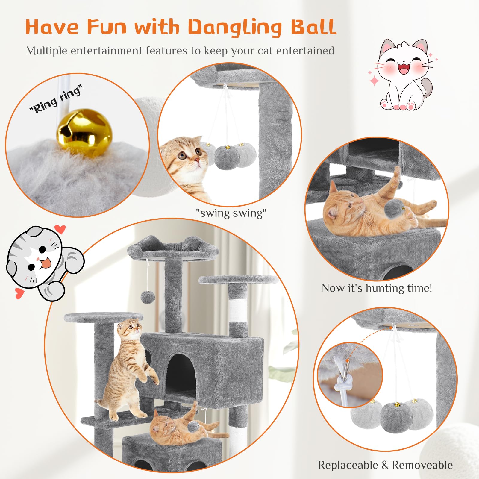 Sweetcrispy 54-Inch Cat Tree sisal posts closeup showcases durable scratching posts.