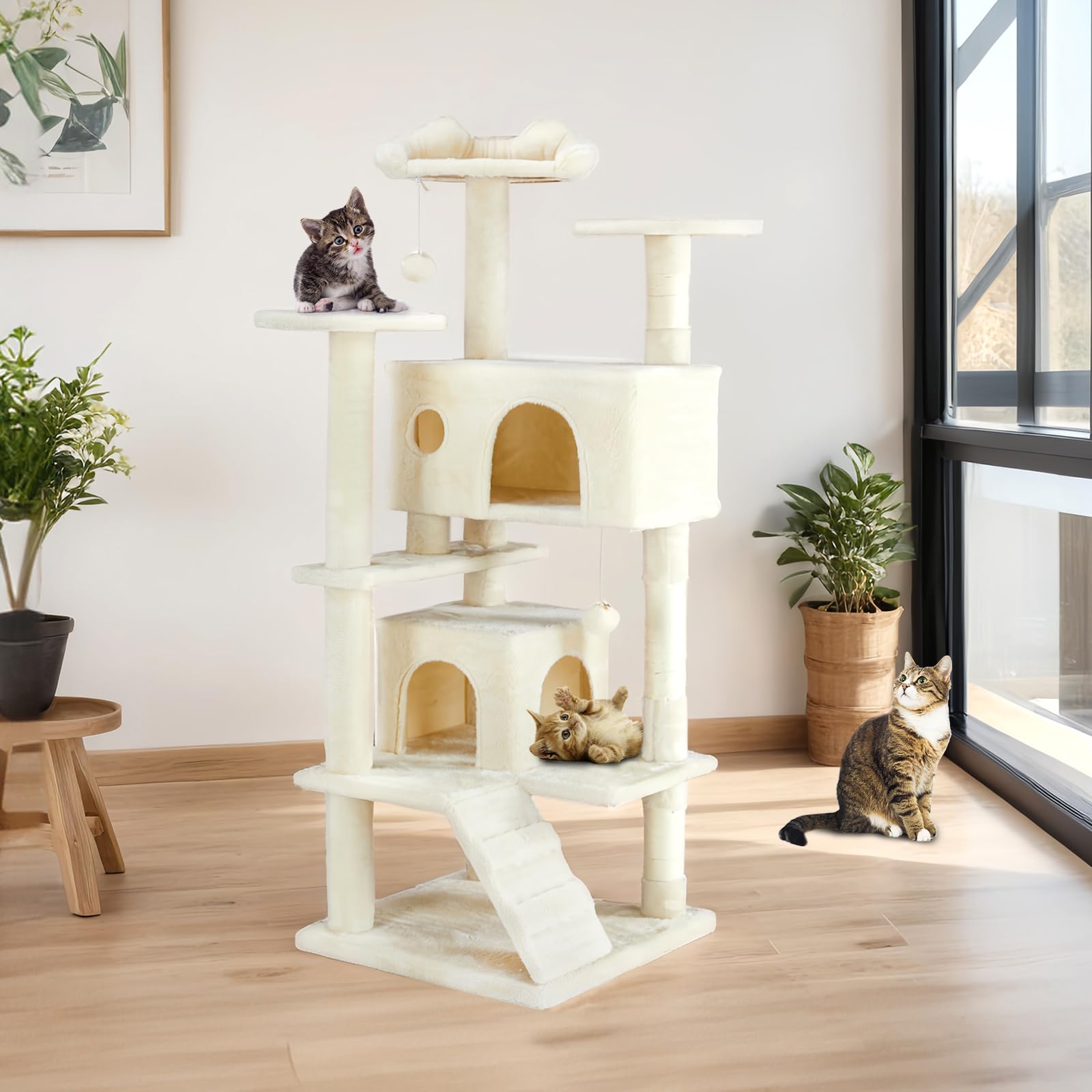 Sweetcrispy 54inch cat tree arrives with simple assembly guidance and video.