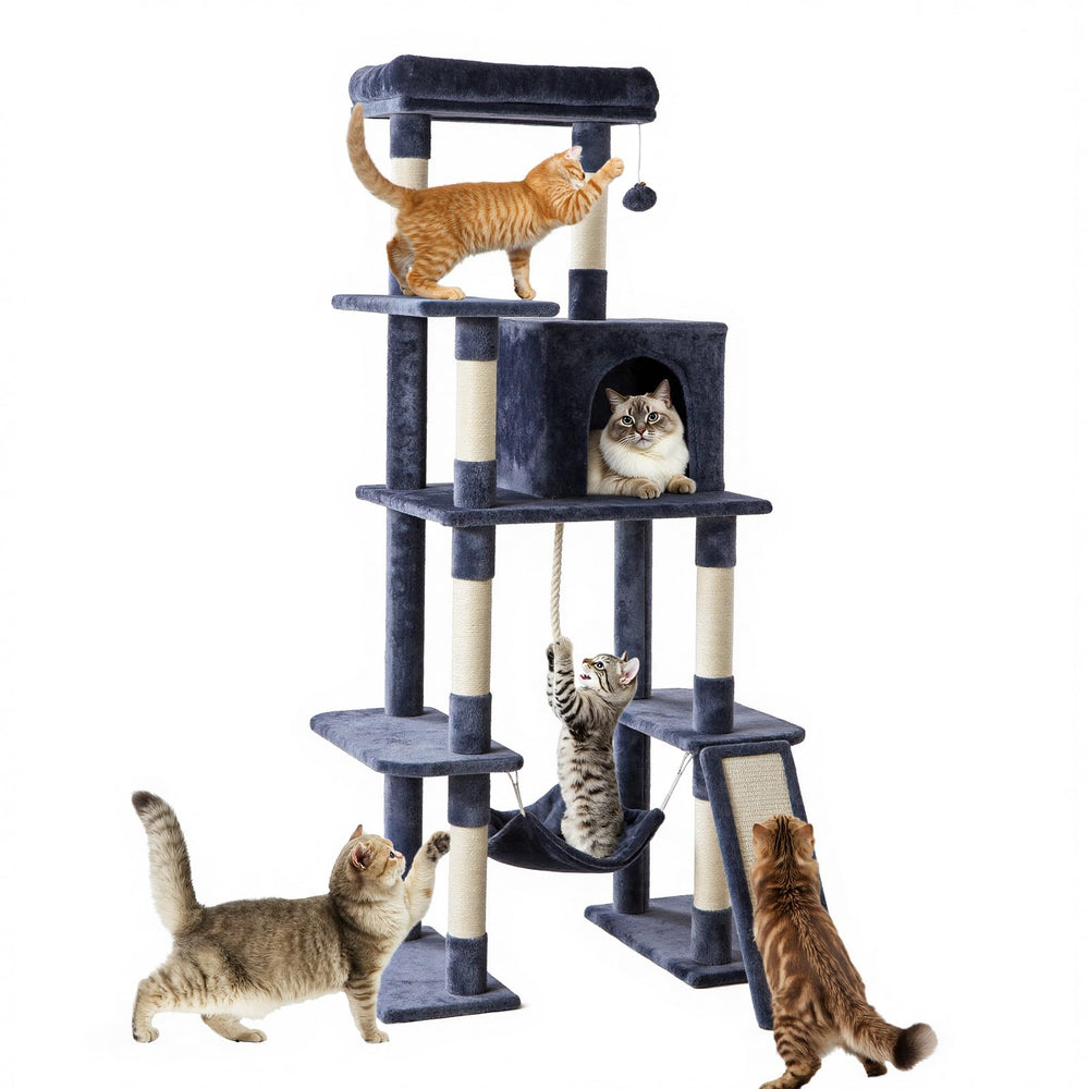 Sweetcrispy 63 inch cat tree tower with extended platform for multi-cat play