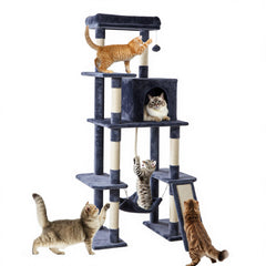 Sweetcrispy 63 inch cat tree tower with extended platform for multi-cat play