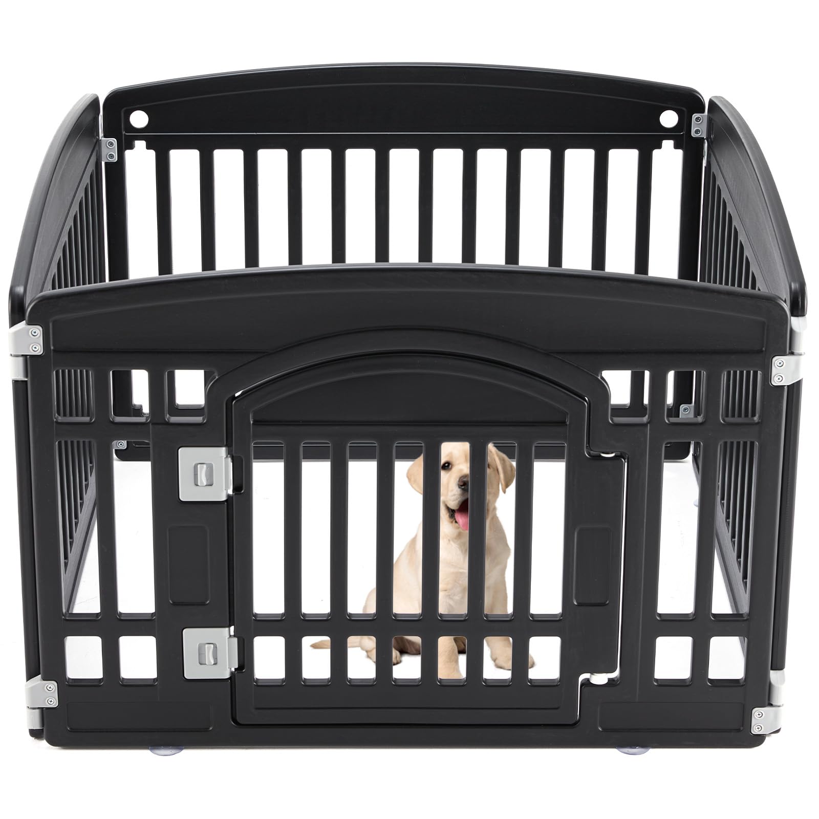 Sweetcrispy dog playpen 4-panel assembly demonstrates sturdy joints for quick setup.