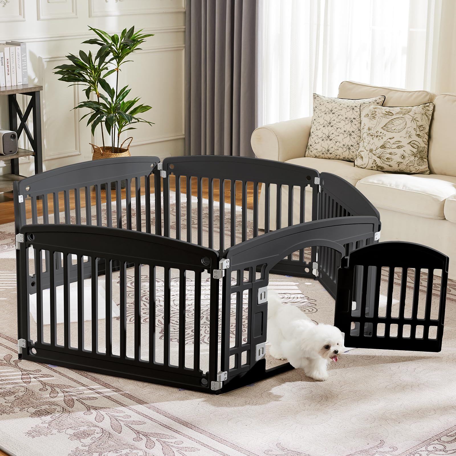 Sweetcrispy dog playpen compact 2cm-thick panels save space for storage.
