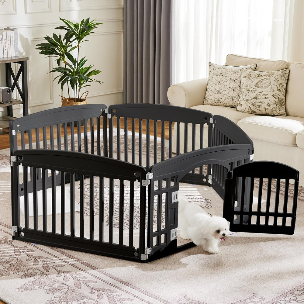 Sweetcrispy dog playpen compact 2cm-thick panels save space for storage.