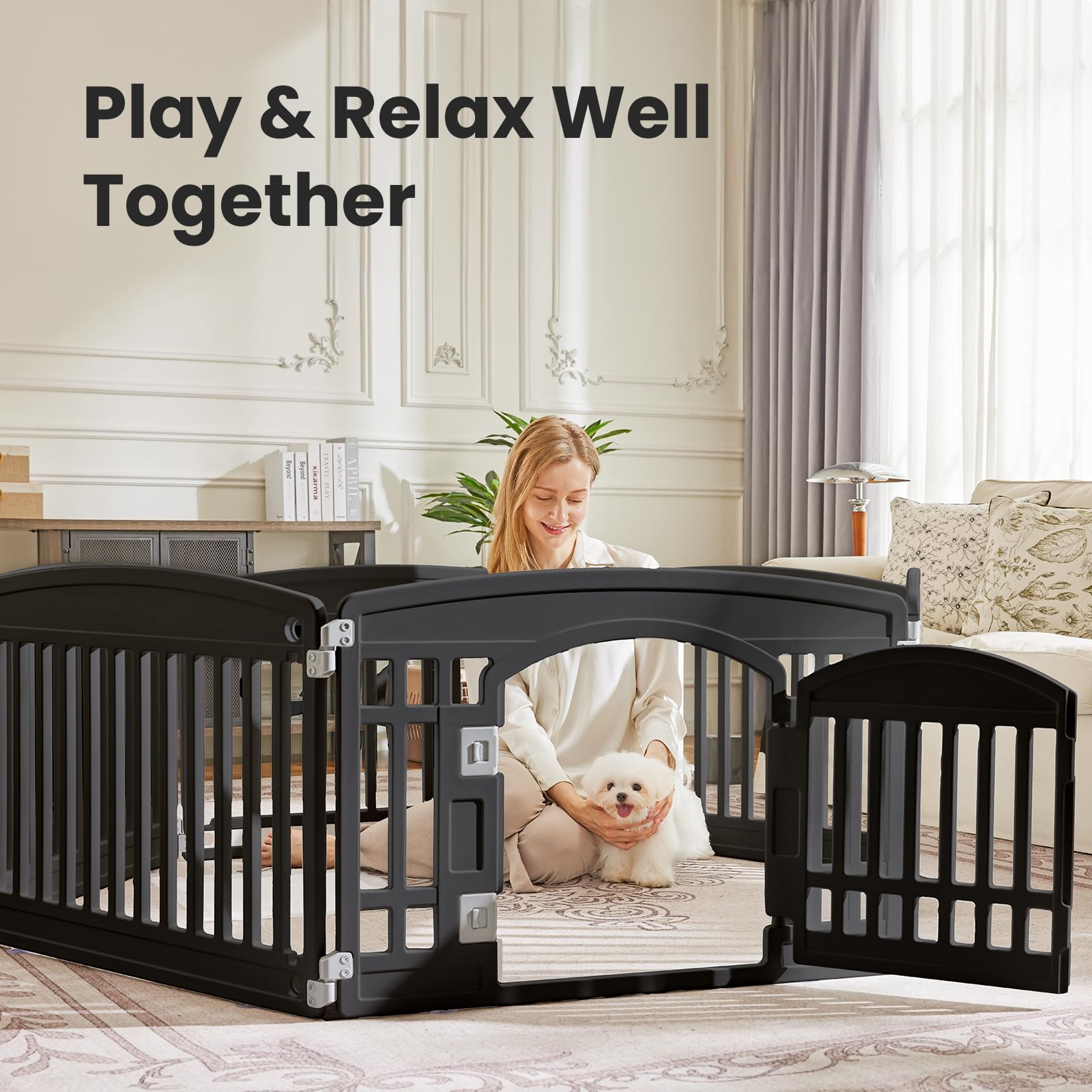 Sweetcrispy dog playpen durable blow-molded construction resists wear during play.