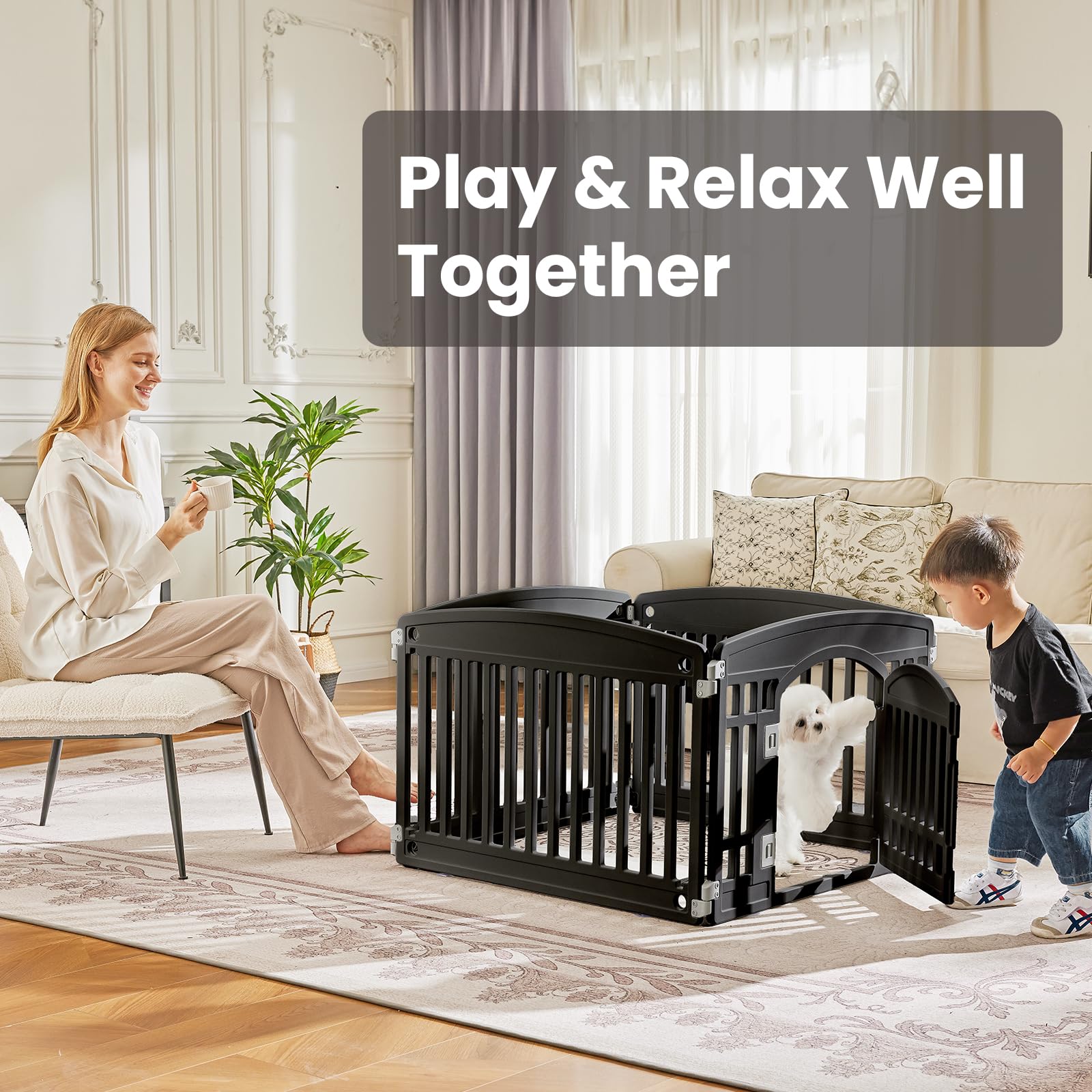 Sweetcrispy dog playpen safety sliding lock door offers tamper-resistant access for peace of mind.