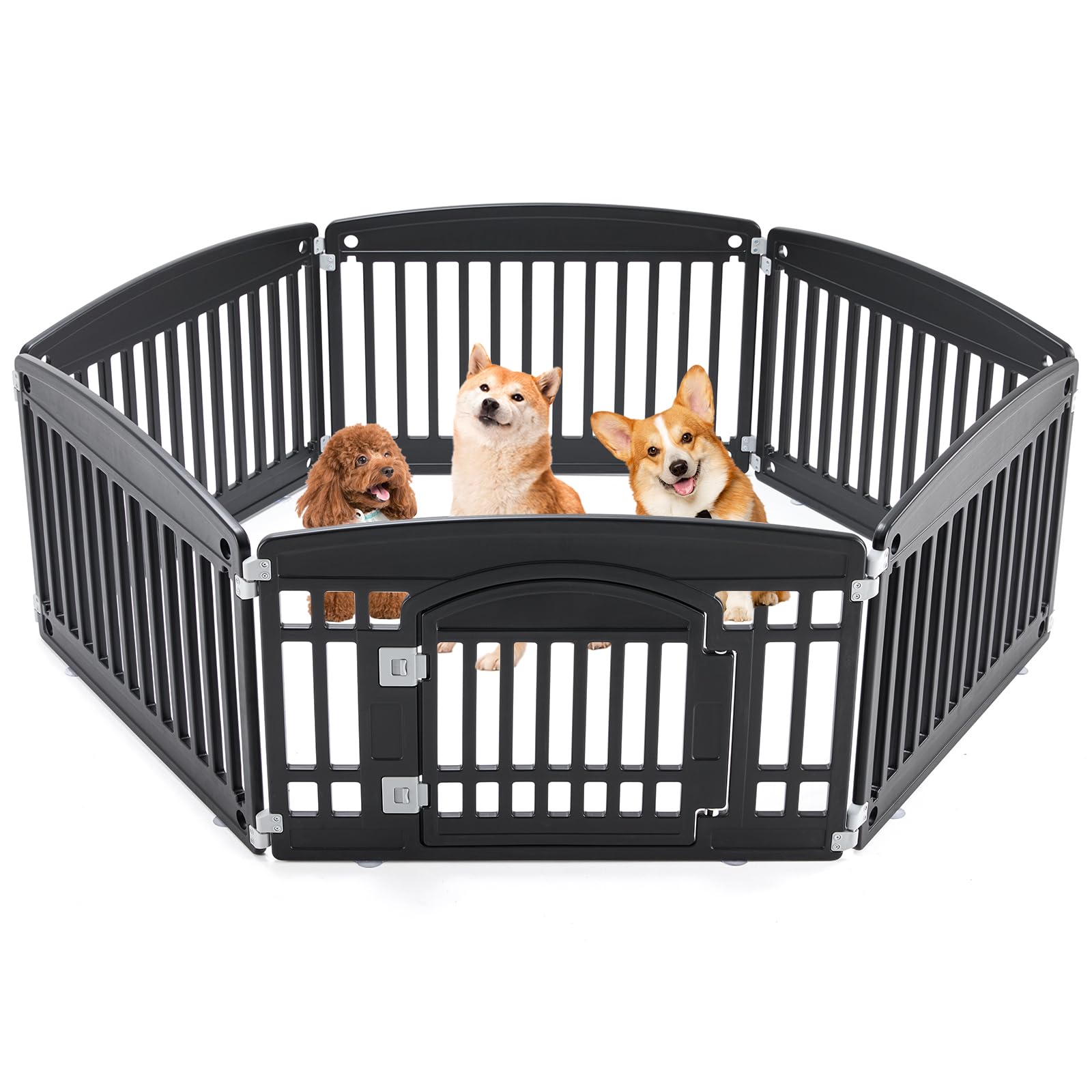 Sweetcrispy dog playpen six-panel assembly offers a flexible indoor layout for safe play.