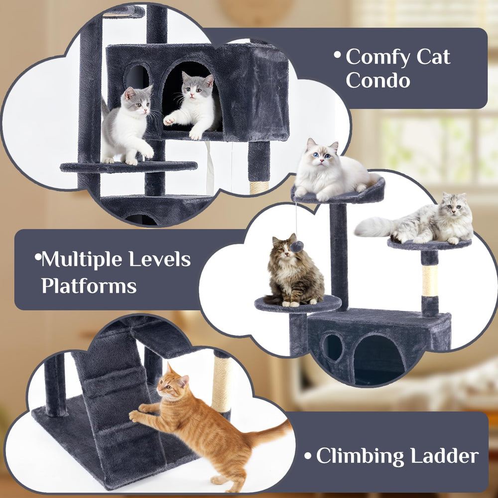 Sweetcrispy plush toy attached for interactive play on the cat tree