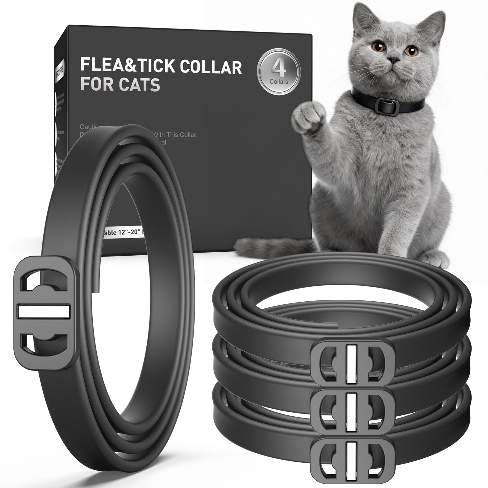 SweetEcho flea and tick collar for cats in black, 4-pack display.