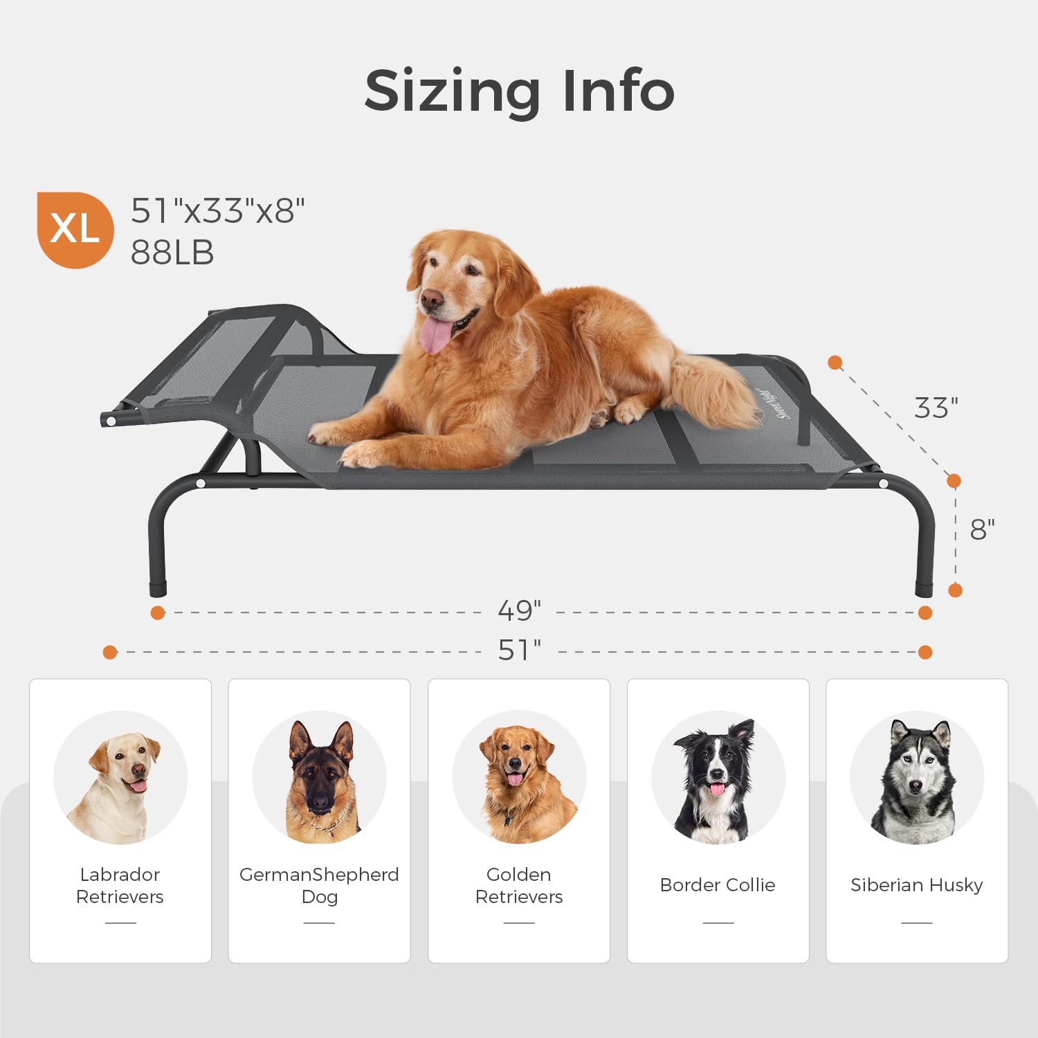 Sweetnight elevated dog bed with 8-inch legs keeps paws dry on damp patios.