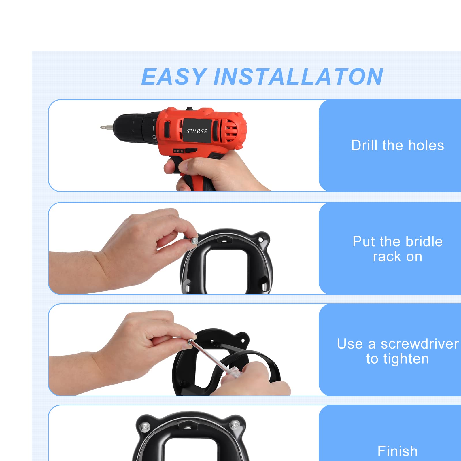 Swess matte black anti-rust coating on durable bridle rack