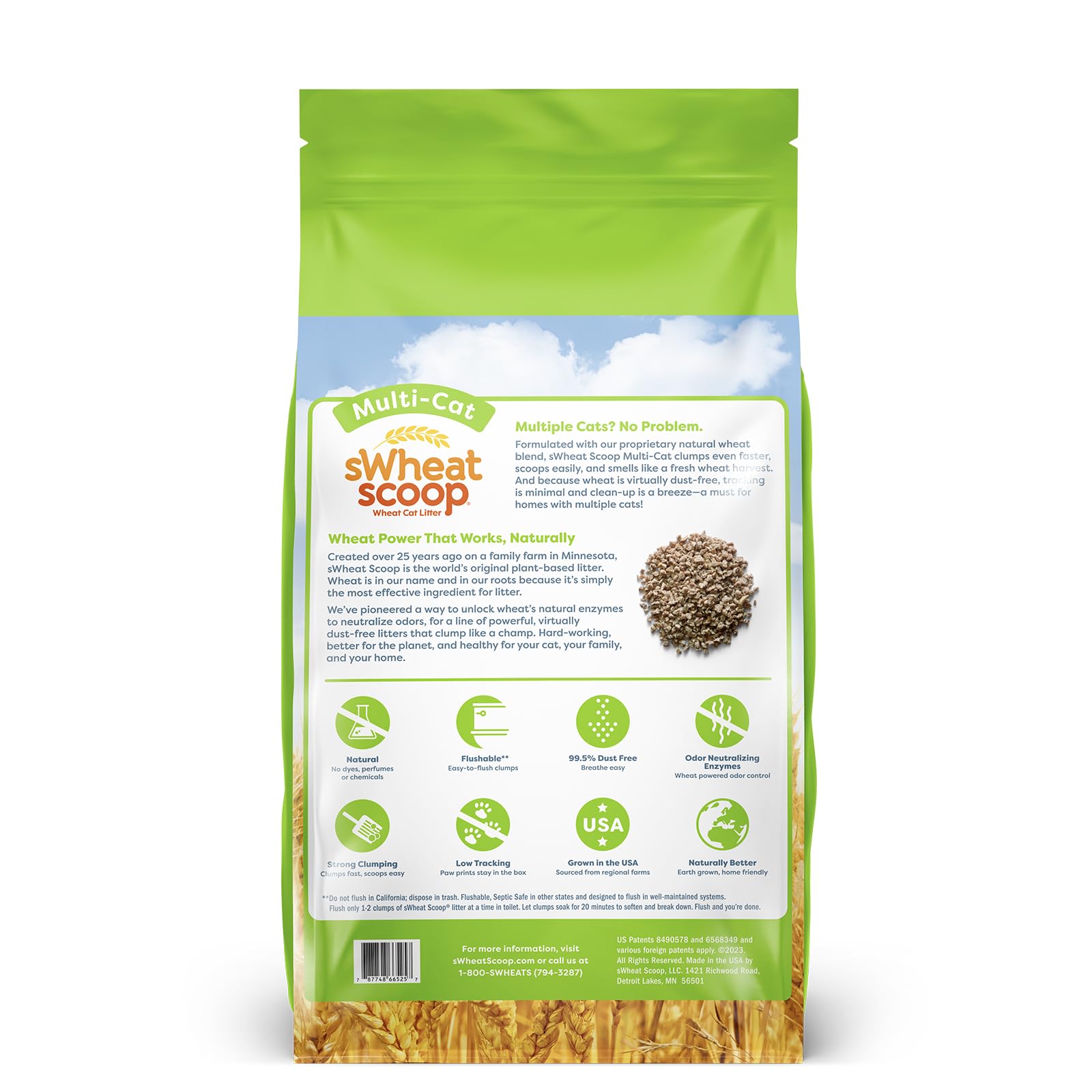 sWheat Scoop clumping close-up highlights firmer, easier scooping with less mess.