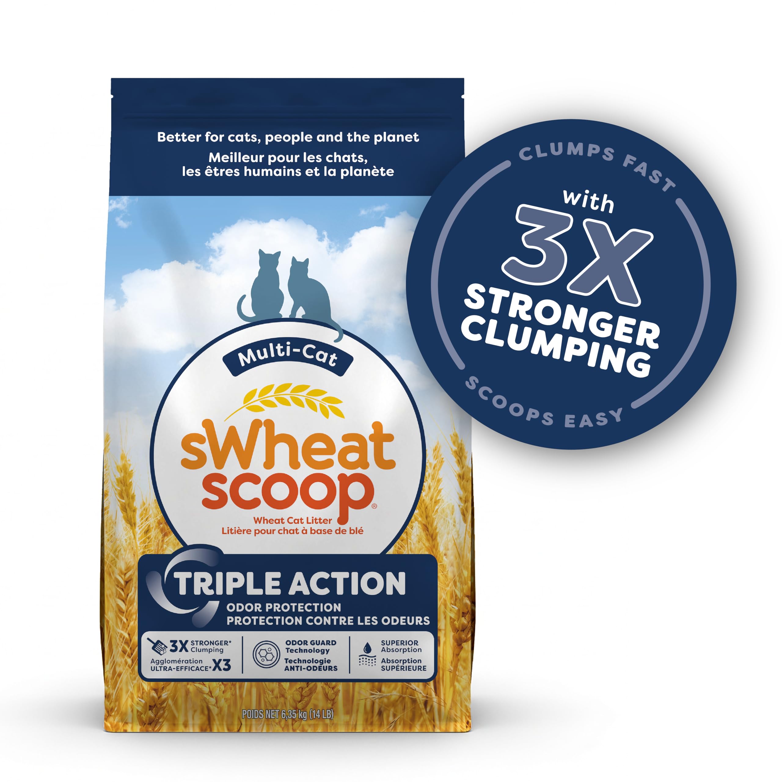 sWheat Scoop low-tracking, lightweight litter gentle on paws
