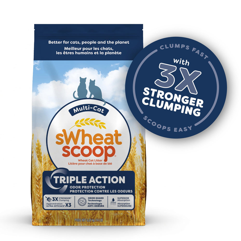 sWheat Scoop low-tracking, lightweight litter gentle on paws