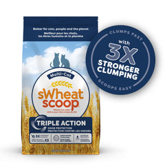 sWheat Scoop low-tracking, lightweight litter gentle on paws