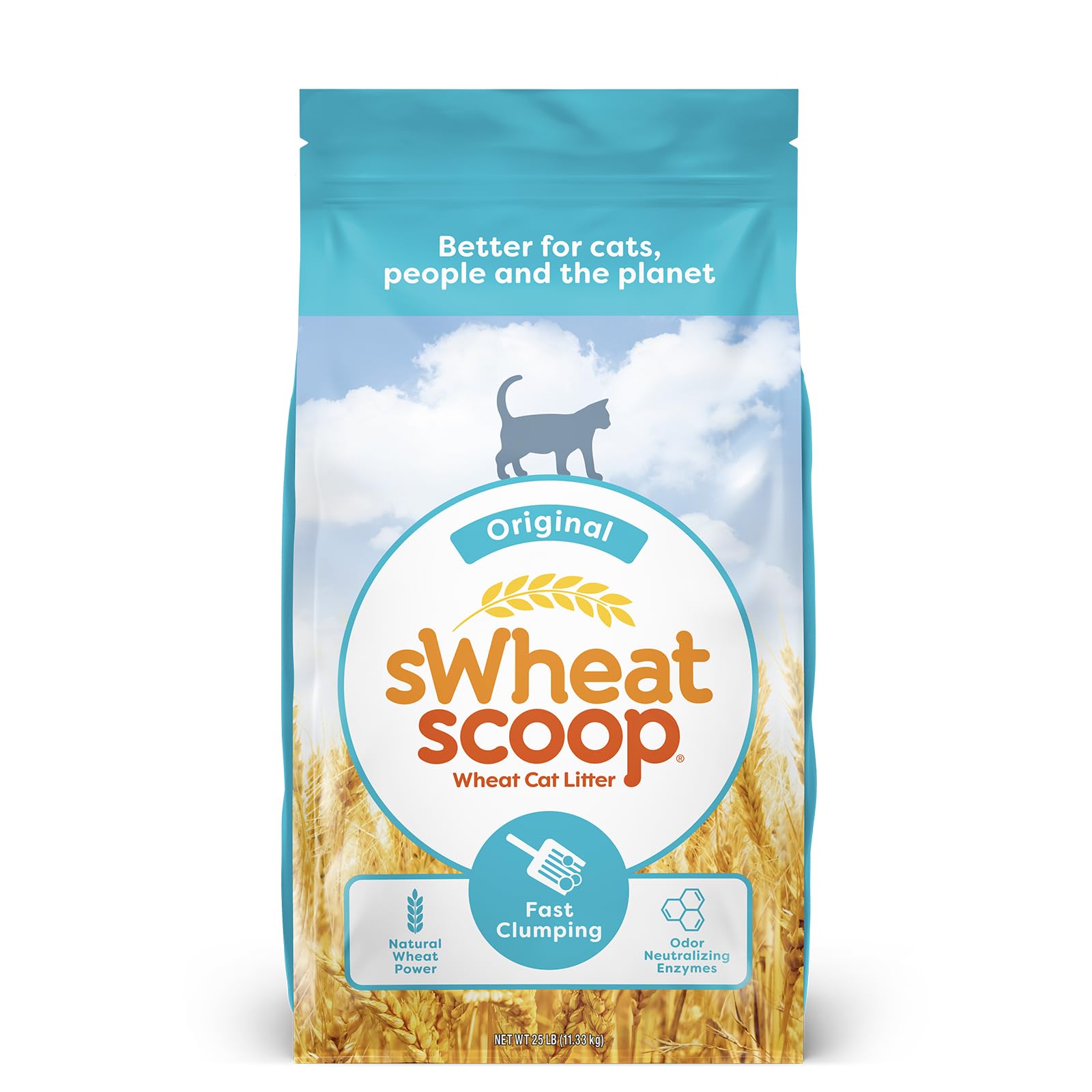sWheat Scoop Original 25lb bag with quick clumping for easy cleanup.