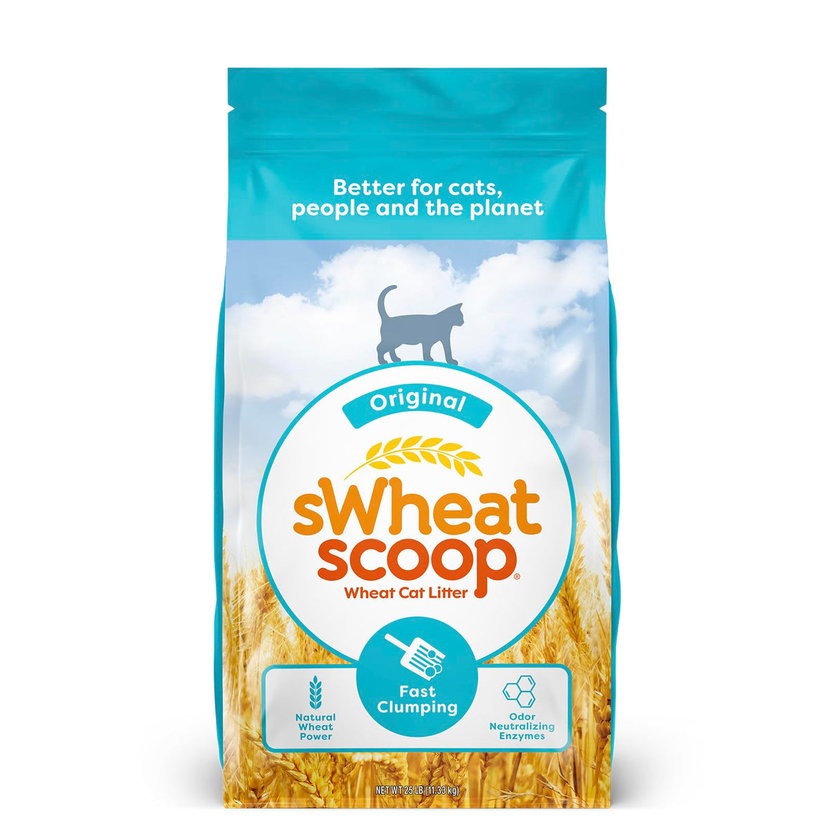 sWheat Scoop Original 25lb bag with quick clumping for easy cleanup.