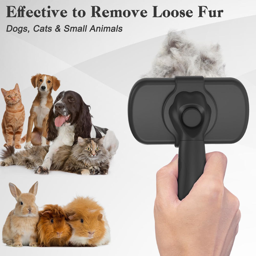 Swihauk brush in use on pets helps reduce loose fur.