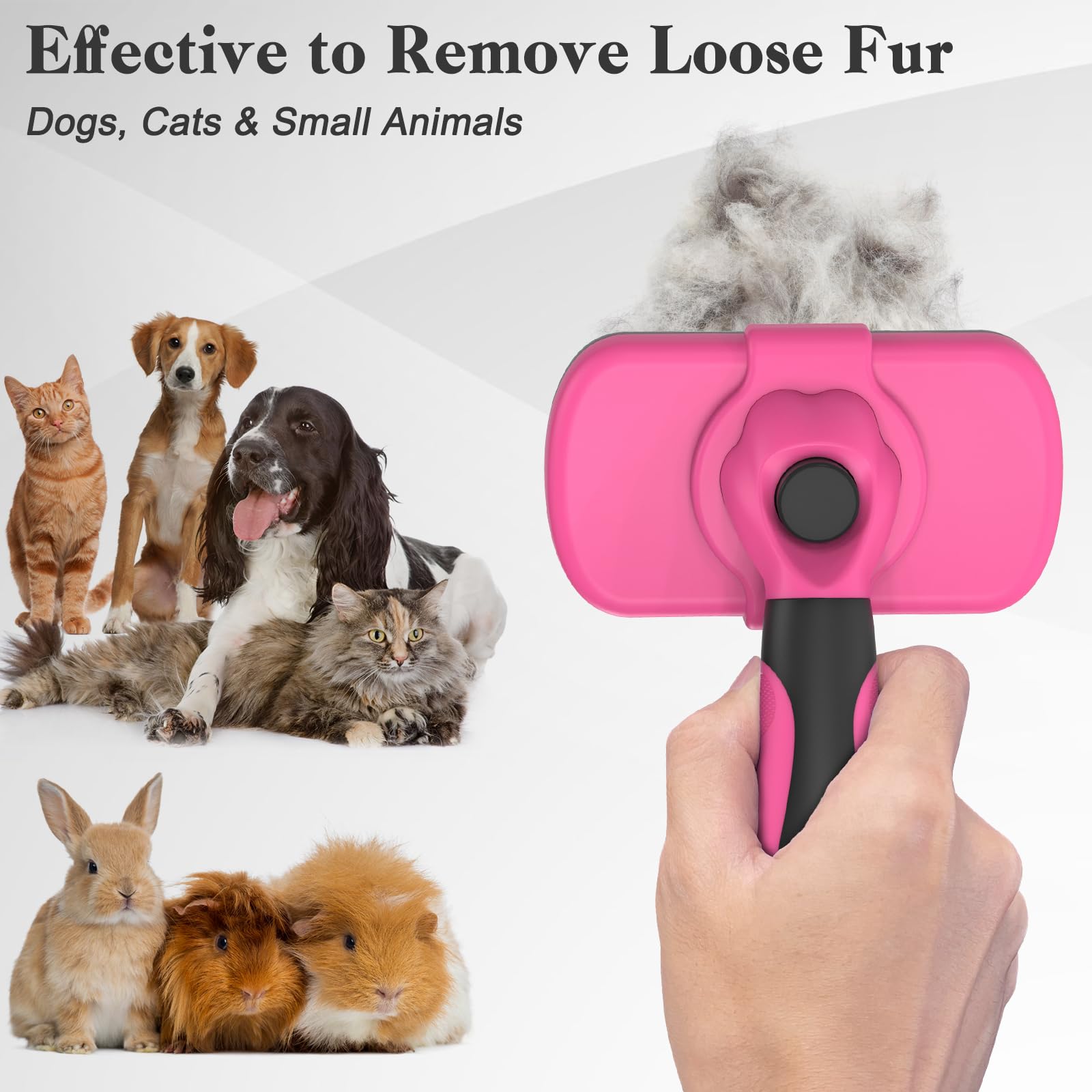 Release bottom on Swihauk brush demonstrates quick cleaning of fur from bristles