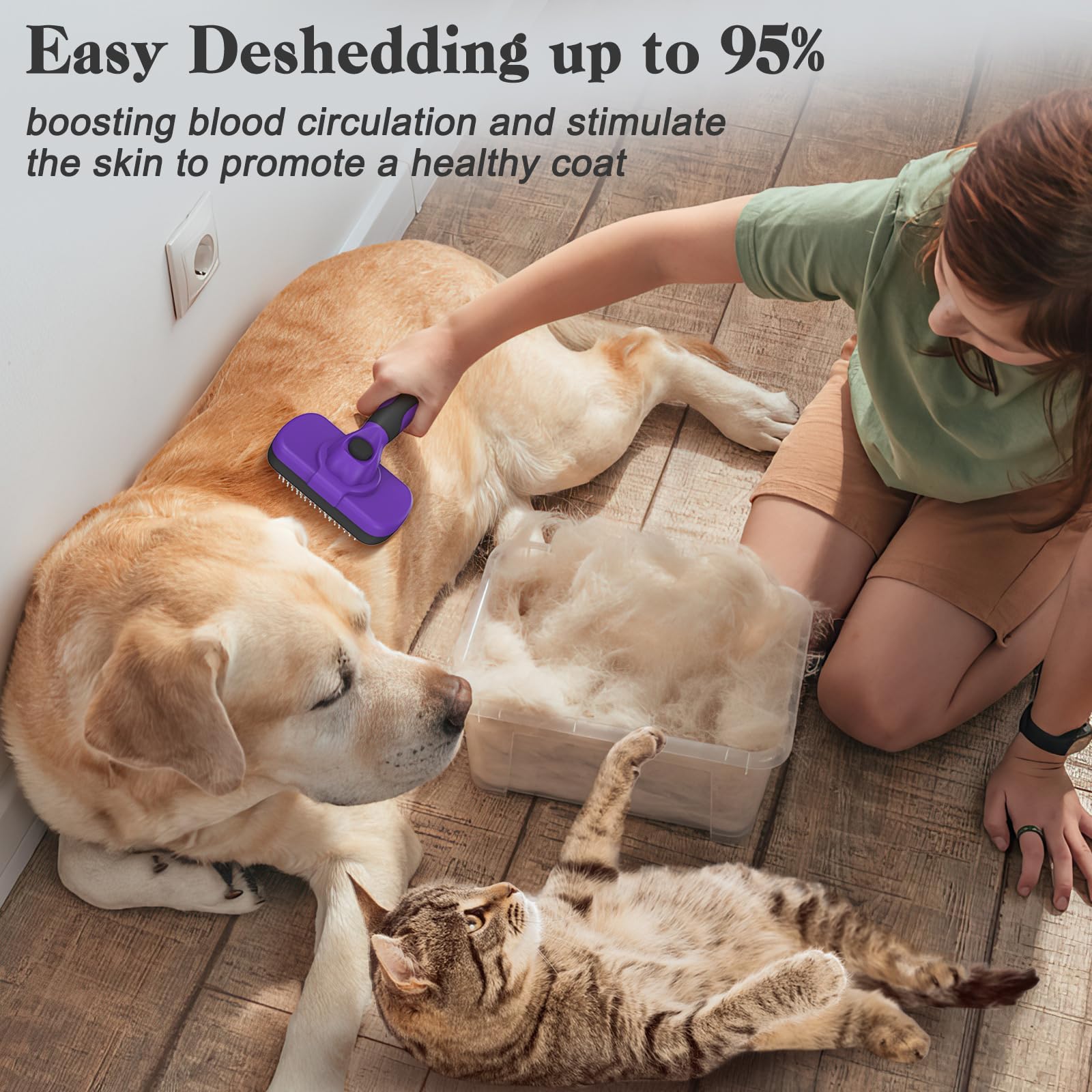 Swihauk deshedding tool for long-haired pets in a single pass.