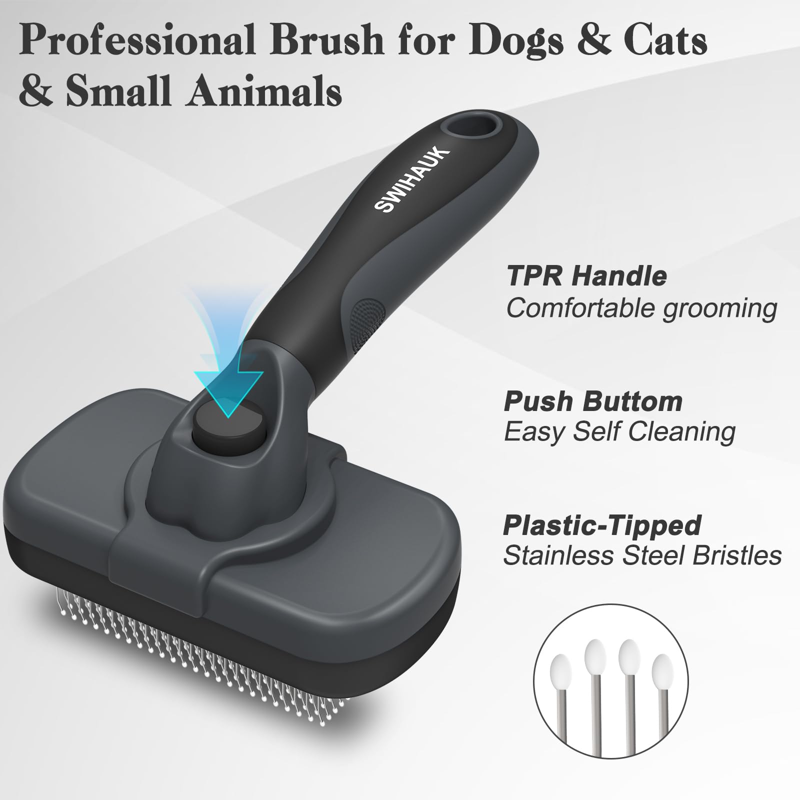 Swihauk slicker brush with release button enables quick cleaning after grooming