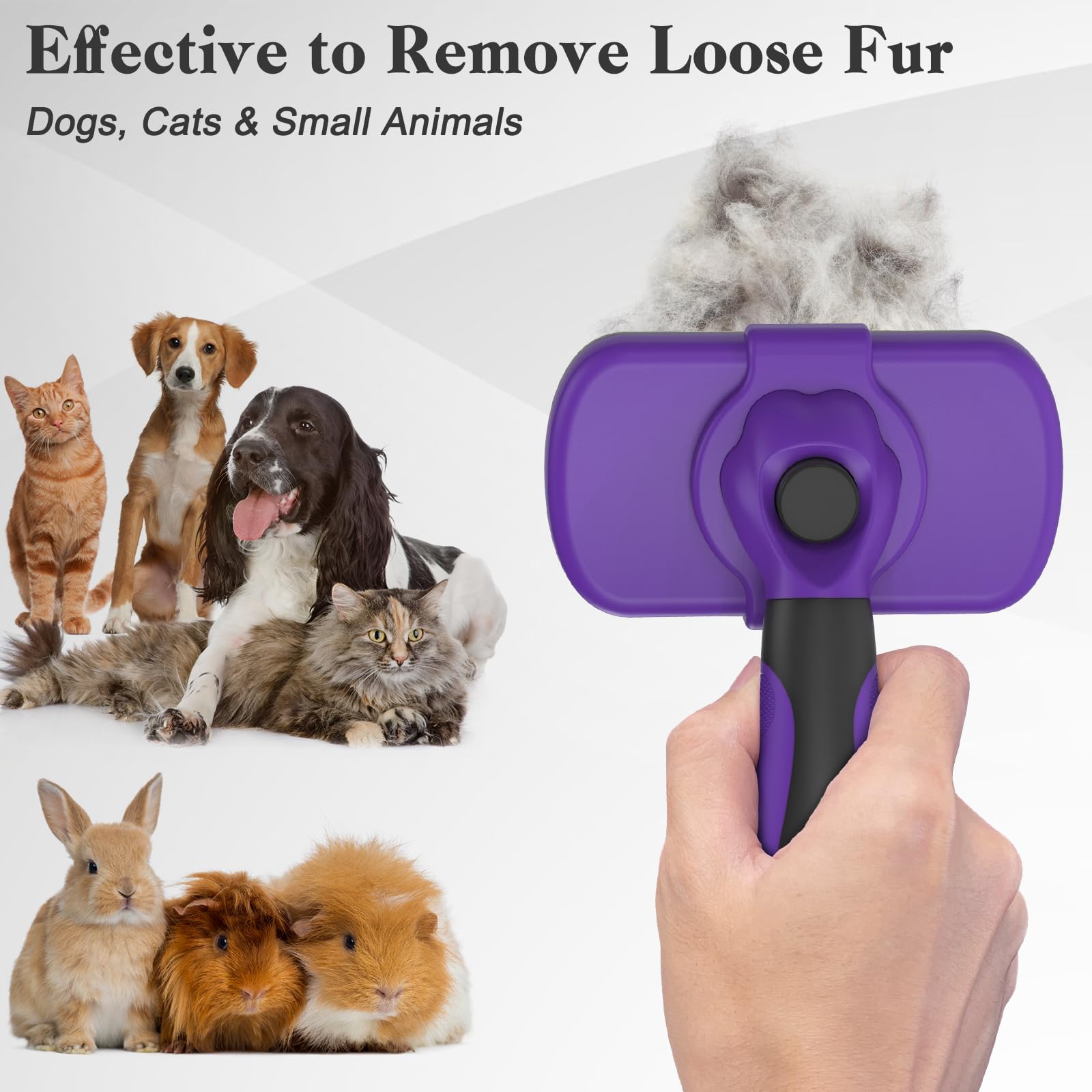 Swihauk self cleaning mechanism releases fur easily after grooming.
