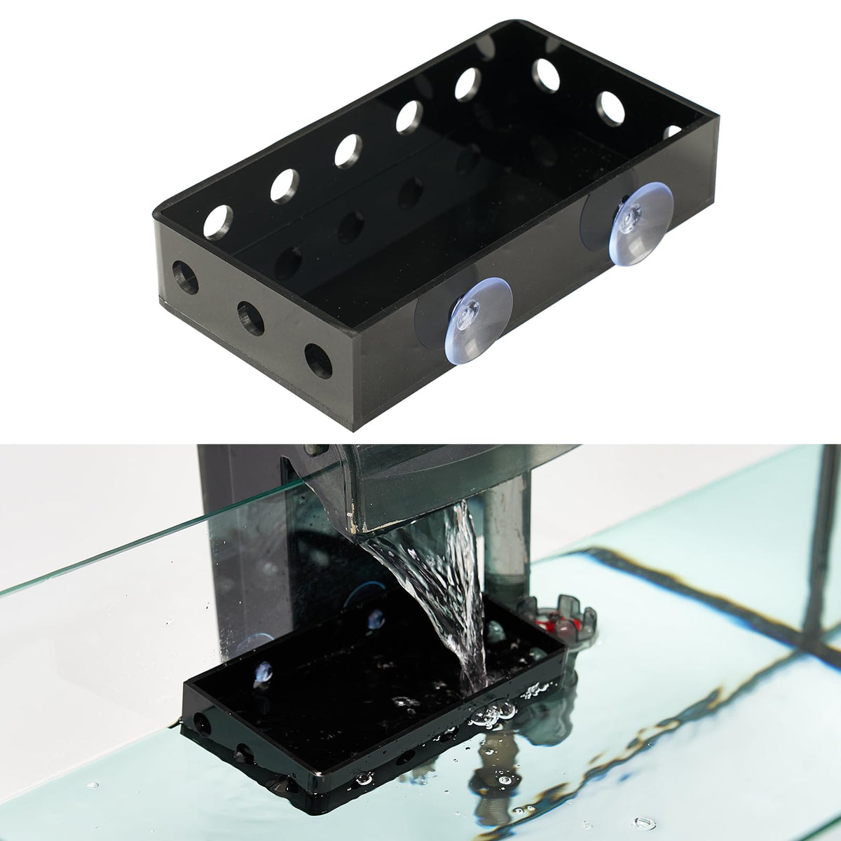 Swirge aquarium filter baffle with suction cup smooths water flow for calm fish tanks.