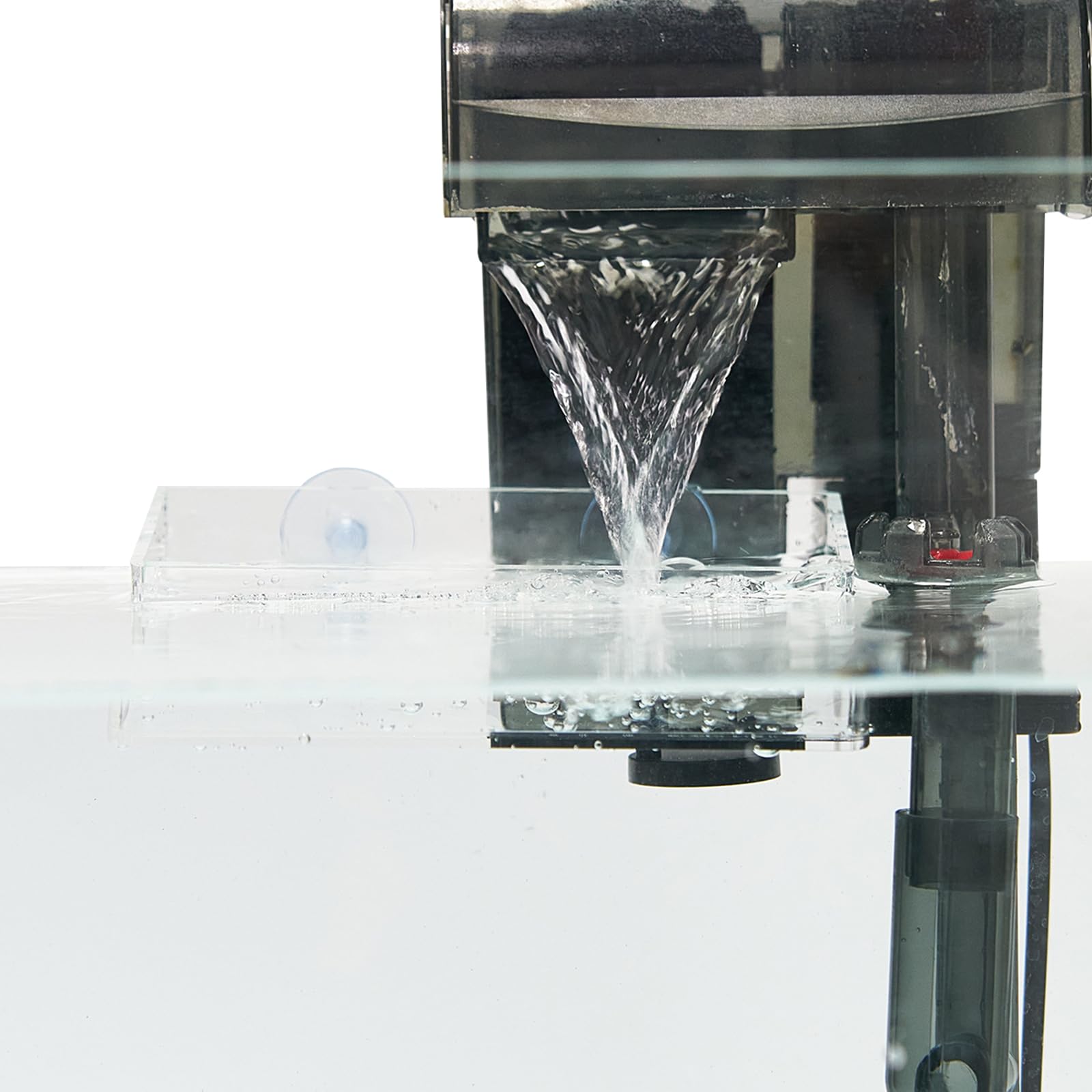 Swirge aquarium filter baffle with suction cup quiets strong currents in a betta tank.