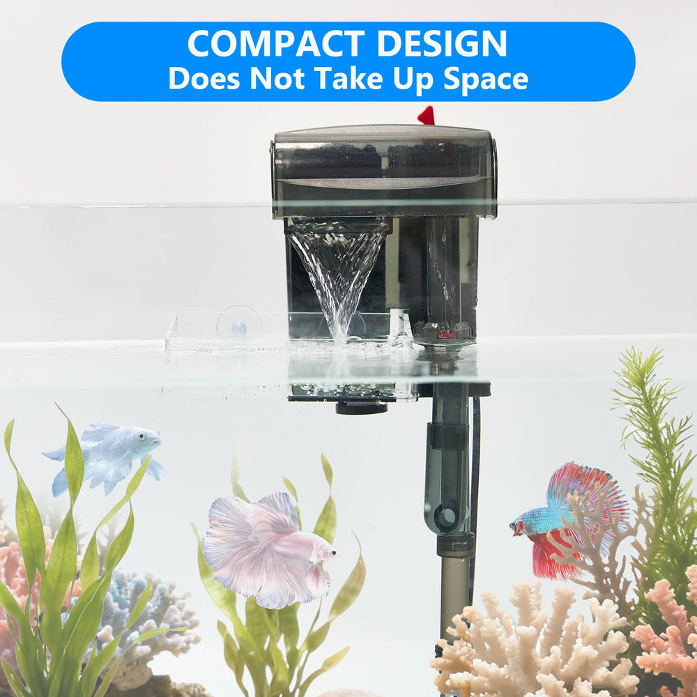 Swirge compact HOB-compatible baffle fits corners without blocking the tank view.
