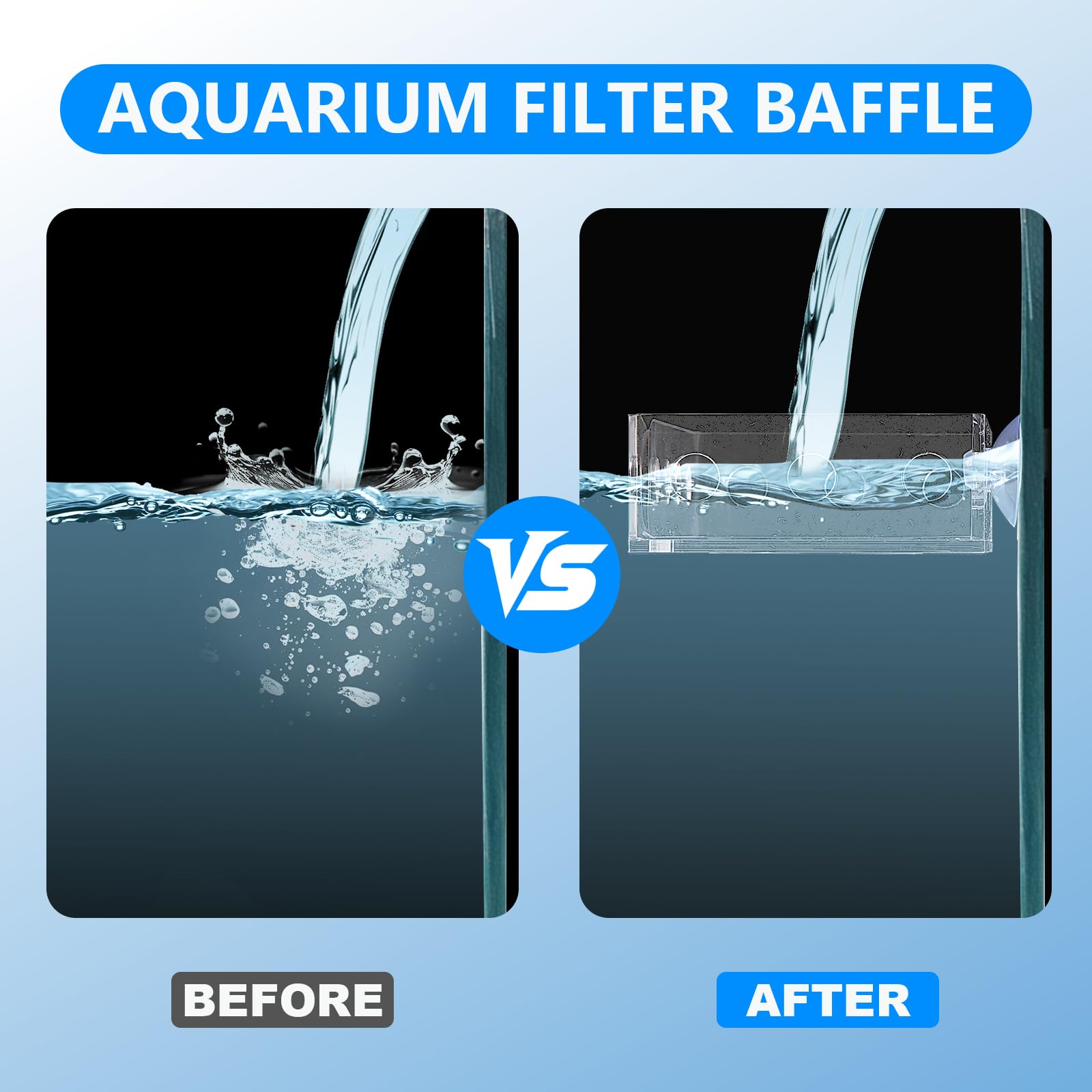 Swirge rectangular flow baffle redirects water to reduce turbulence and noise.