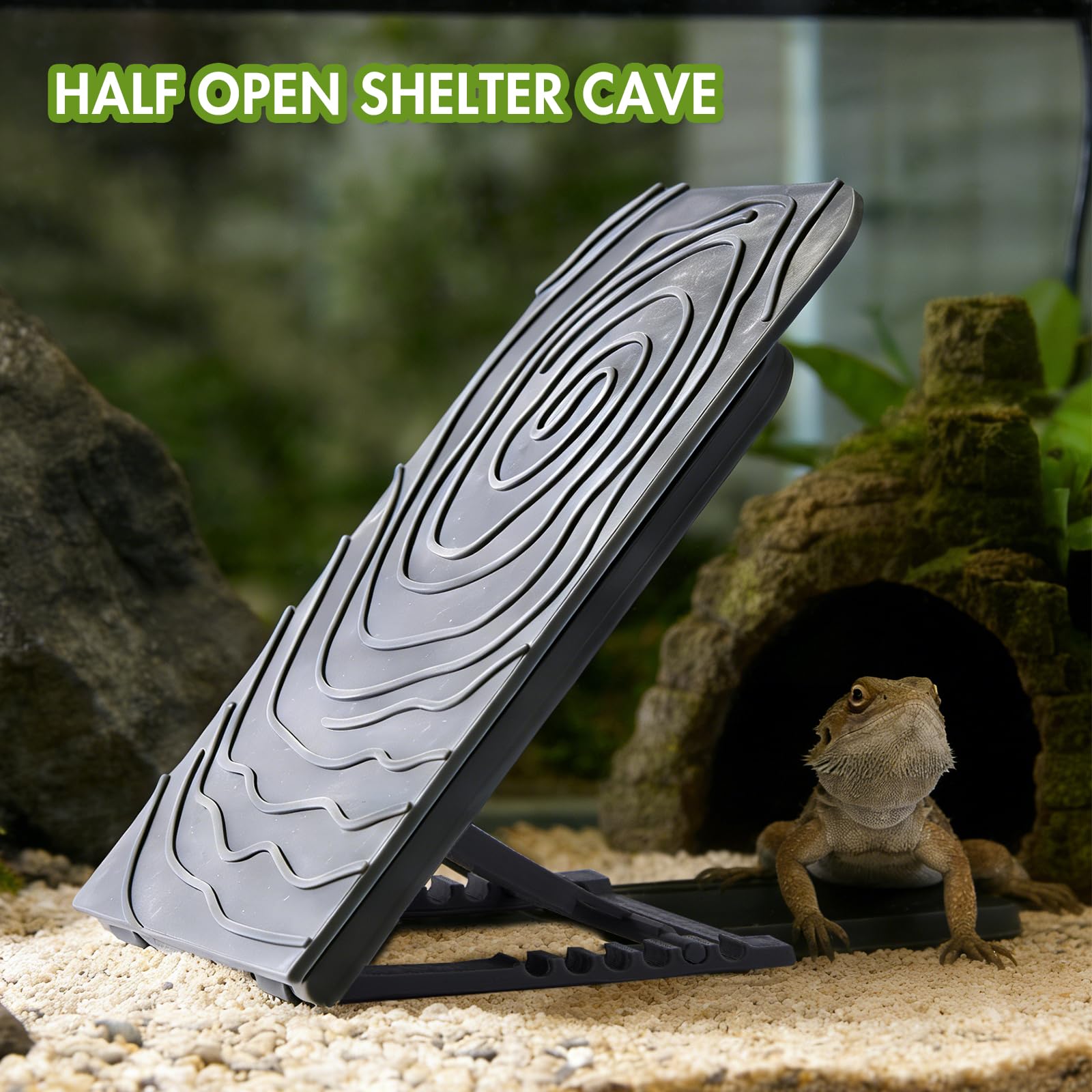 Swirge Reptile Tank Climber blends with rocks and plants in habitat
