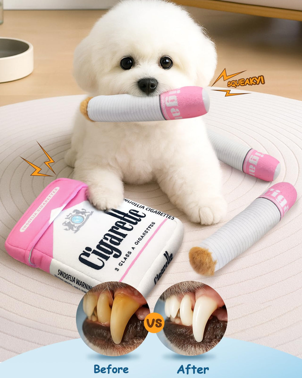 Swooflia designer funny plush dog toy squeaky pack 4 lightweight durable for daily play.