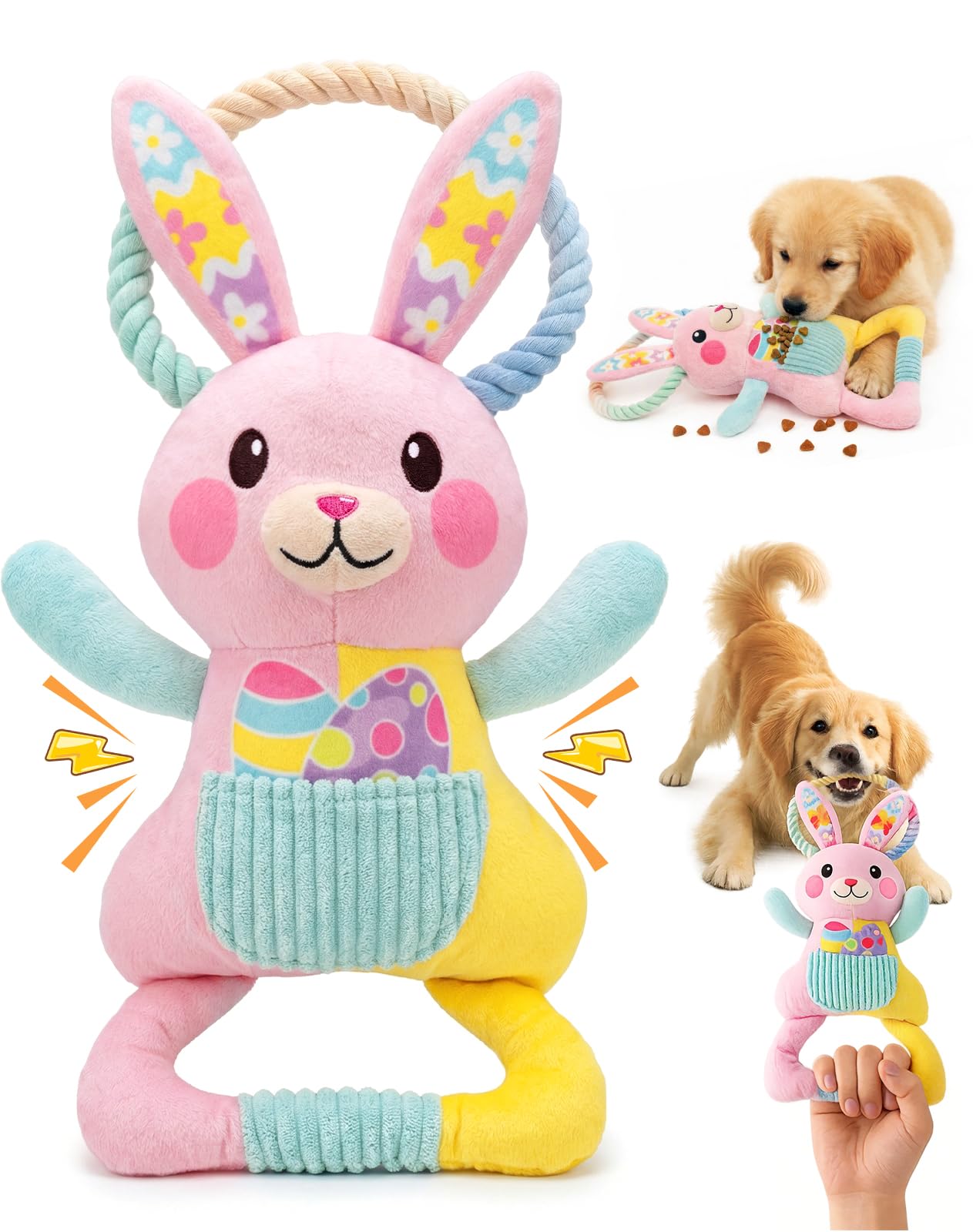 Swooflia Easter Tug Bunny Toy close-up showing plush texture for soft chewing and interactive fun