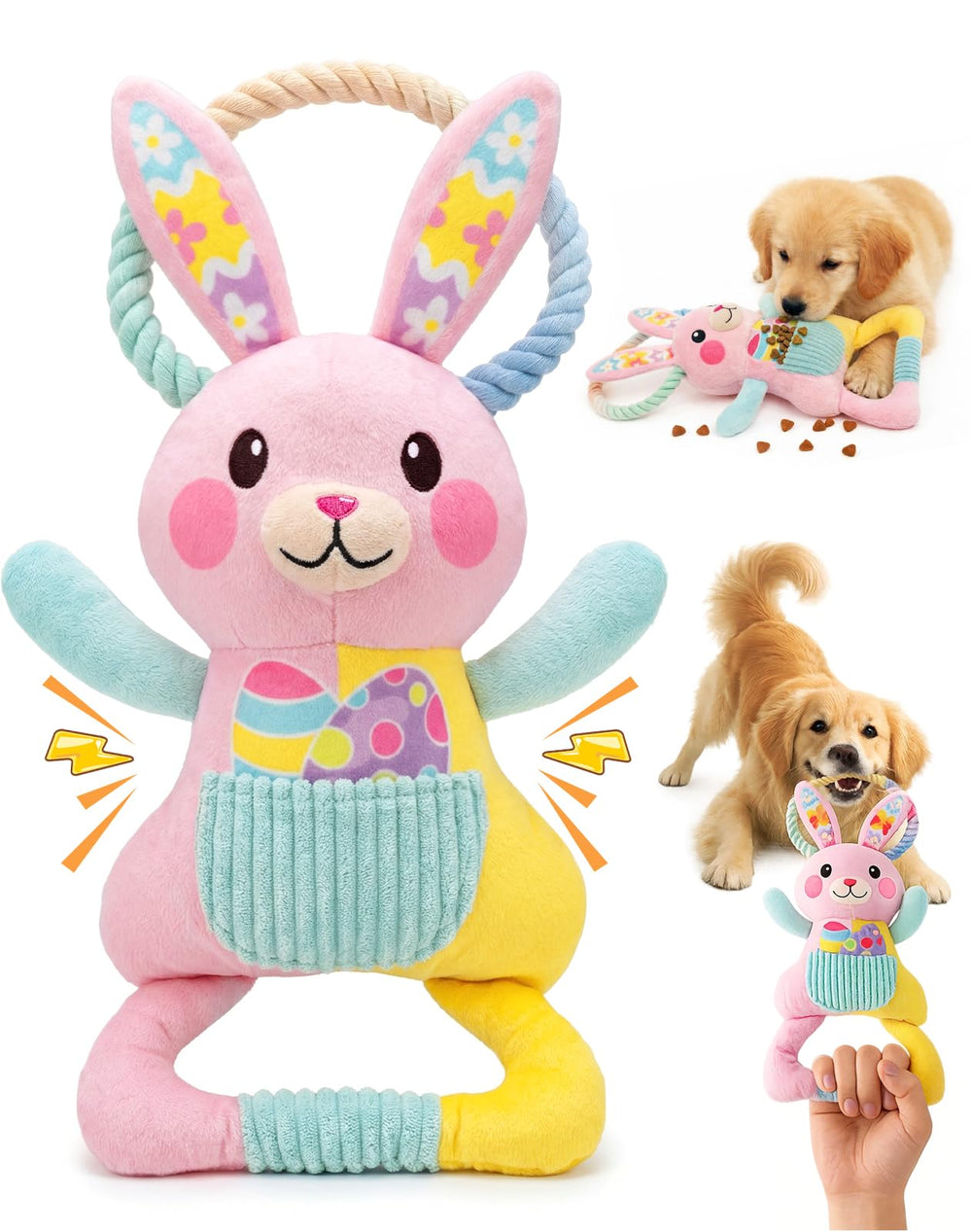 Swooflia Easter Tug Bunny Toy close-up showing plush texture for soft chewing and interactive fun