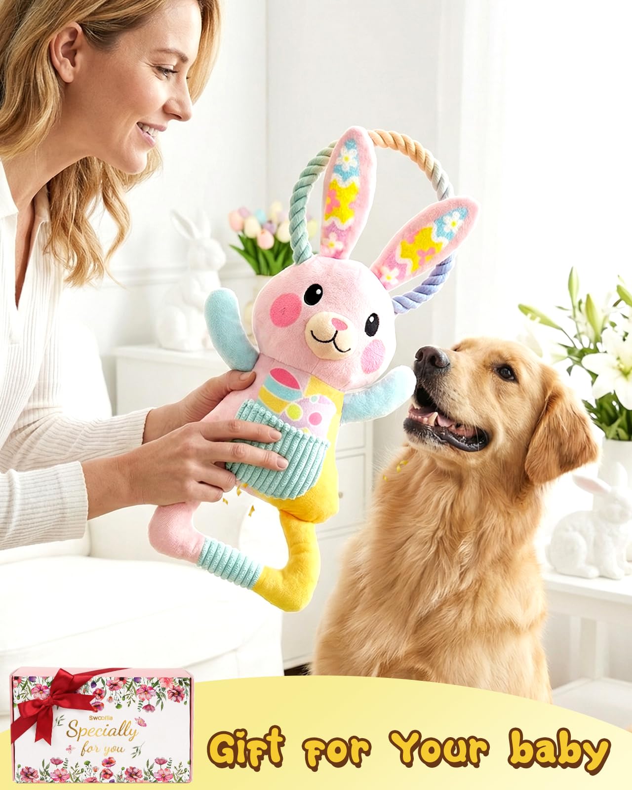 Swooflia Easter Tug Bunny Toy playtime versatility as an Easter gift for dogs