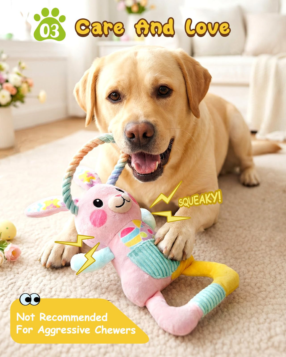 Swooflia Easter Tug Bunny Toy soft plush design supports gentle chewing and dental-friendly play