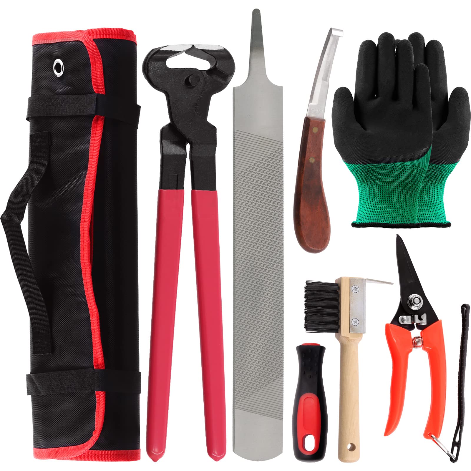 Swpeet 8Pcs Farrier Tools Roll Pack displayed as a complete hoof care kit for professionals