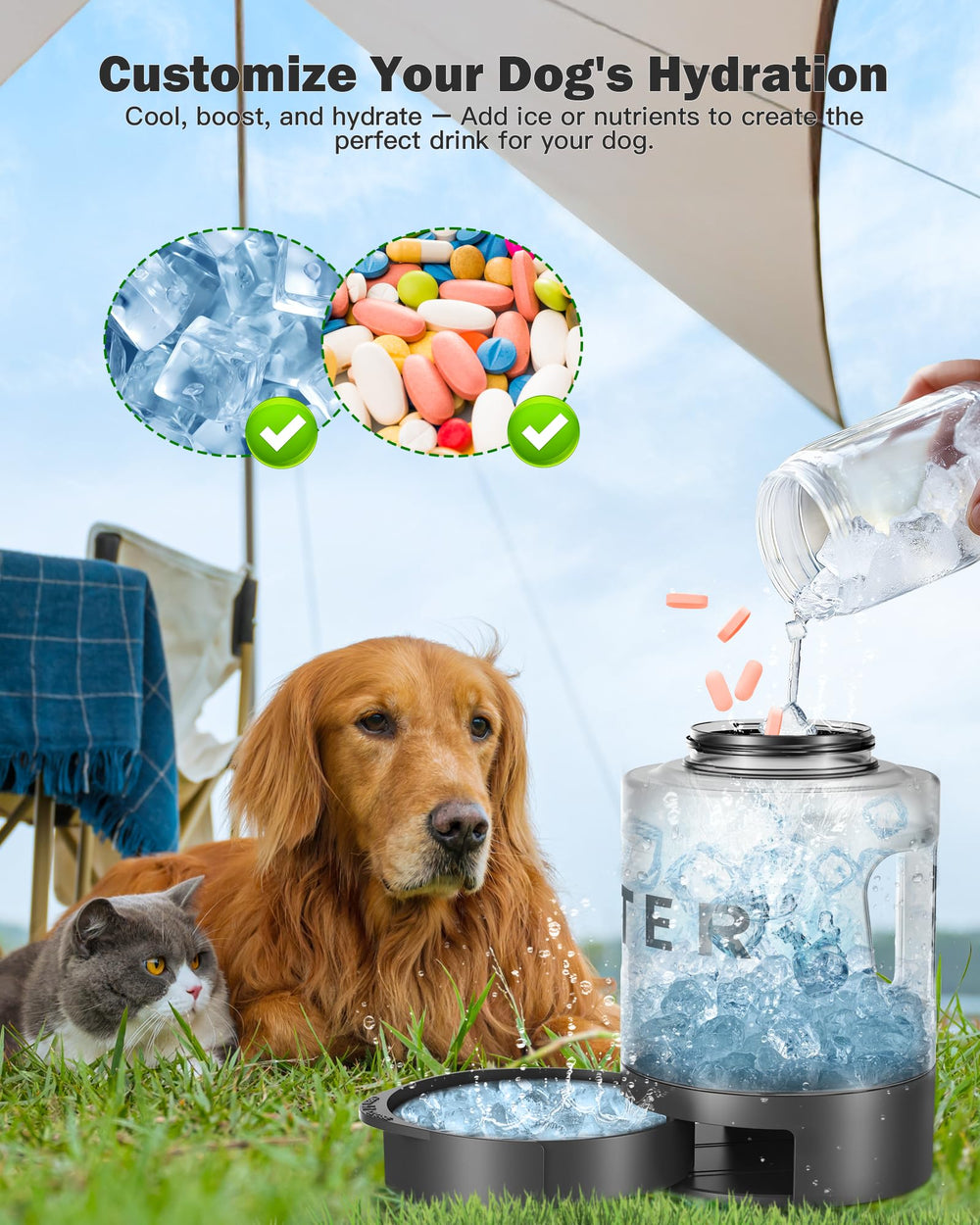 SwSun accommodates ice cubes to keep water cool on hot days.