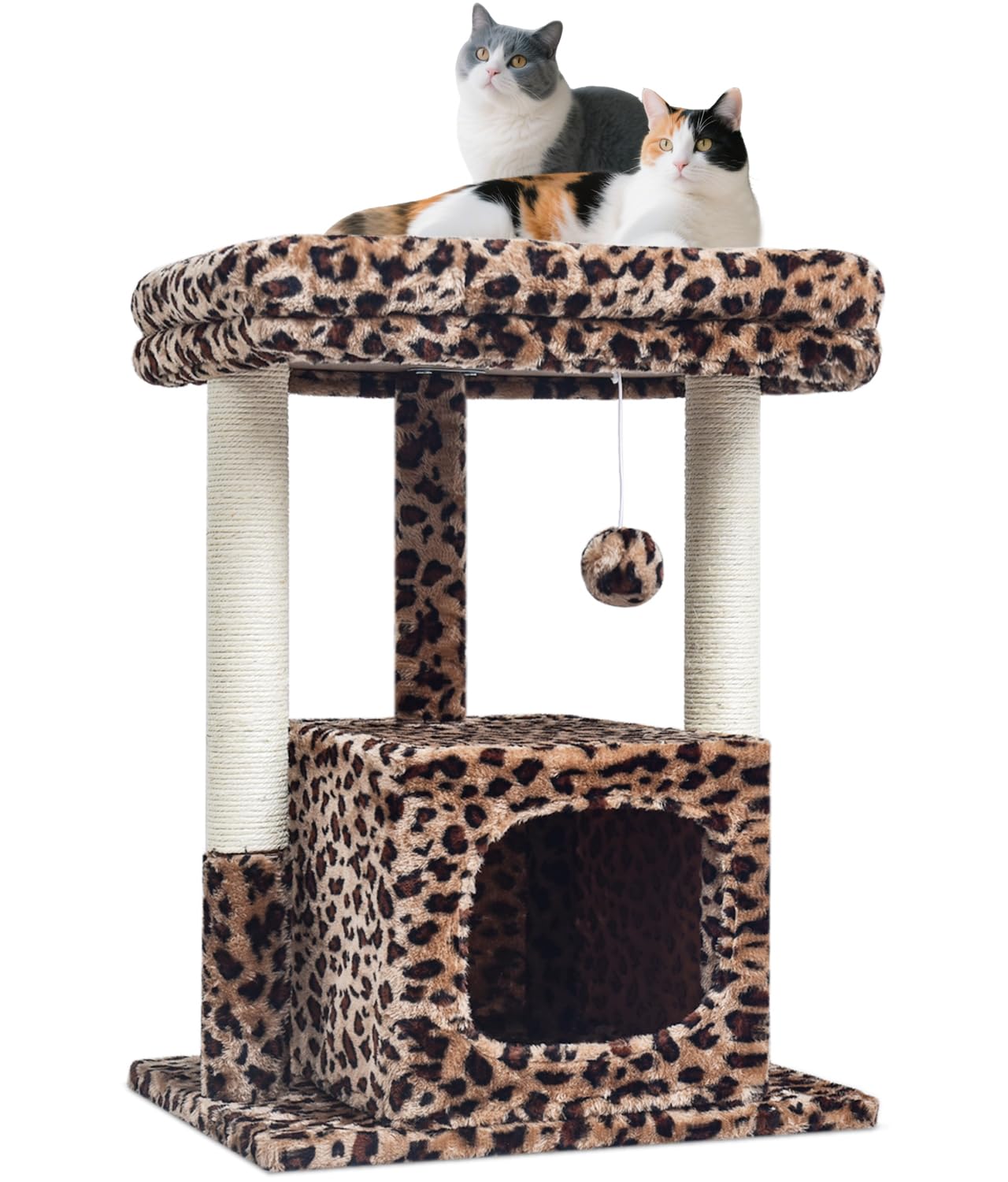 SYANDLVY 27-inch cat tree top perch in leopard print for cozy lounging.