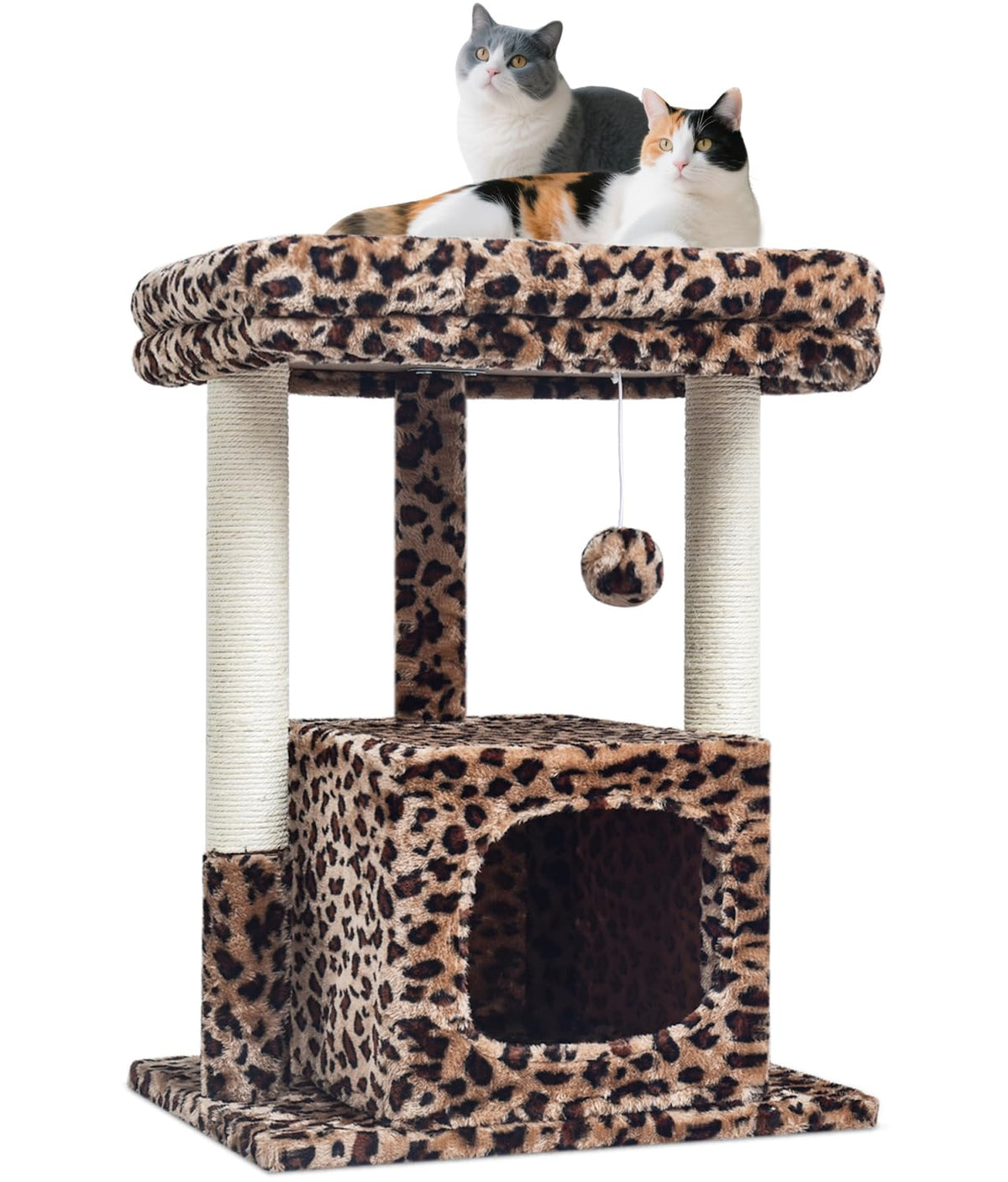 SYANDLVY 27-inch cat tree top perch in leopard print for cozy lounging.