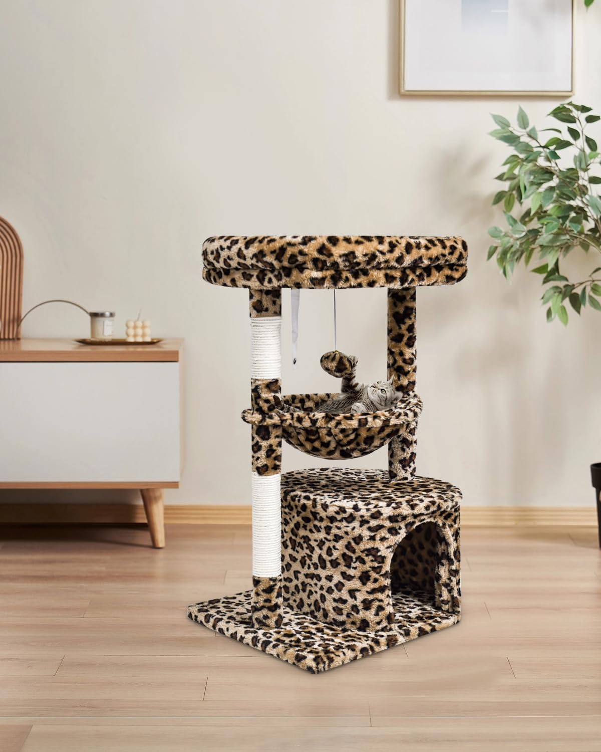 SYANDLVY Cat tree scratching posts with natural sisal protect furniture.