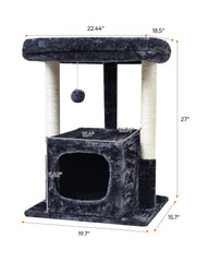 SYANDLVY cat tree features reinforced scratching posts for furniture protection.