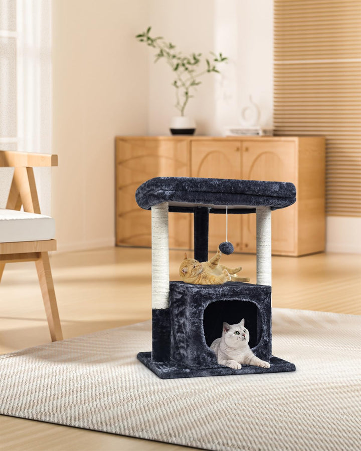 SYANDLVY cat tree with sturdy base and reinforced plates supports confident jumps.