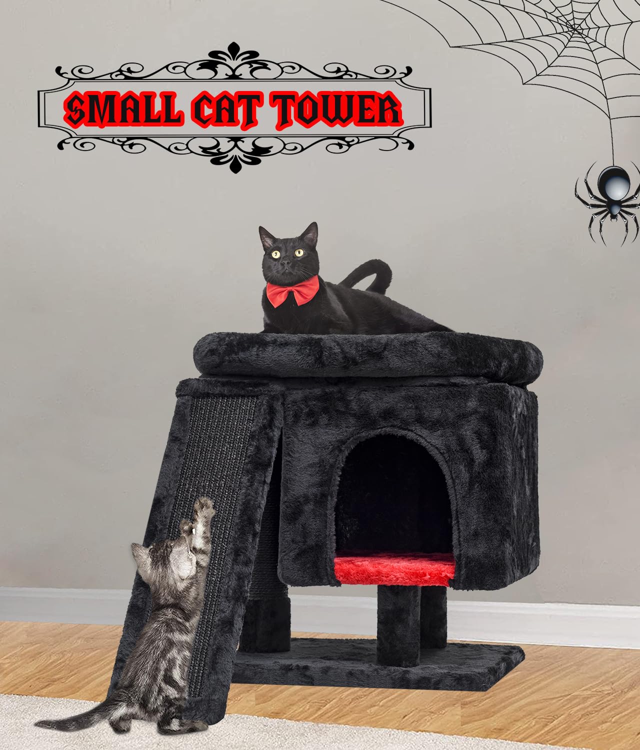 SYANDLVY Gothic Cat Tree sturdy base enhances stability during jumps and climbs
