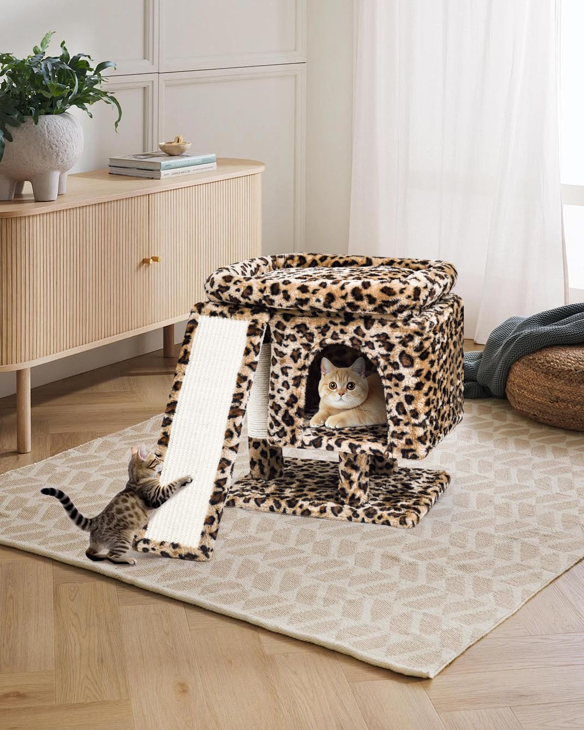 SYANDLVY leopard cat tree plush cover feels warm and skin-friendly.