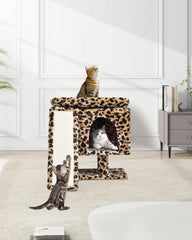 SYANDLVY leopard cat tree sturdy base provides stable climbing for energetic cats.