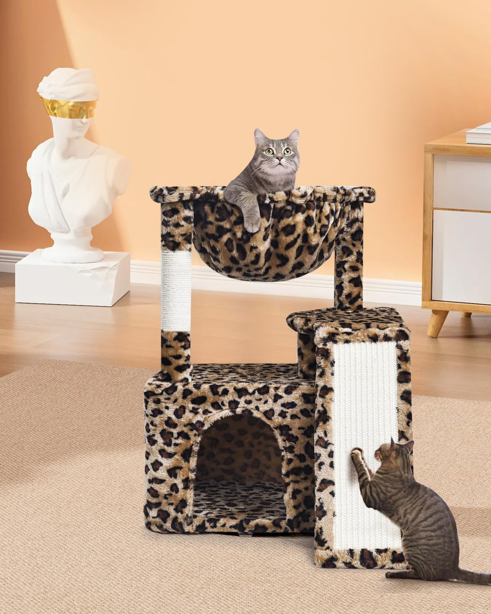 SYANDLVY Leopard Print Cat Tree easy to assemble with clear visuals for quick setup.