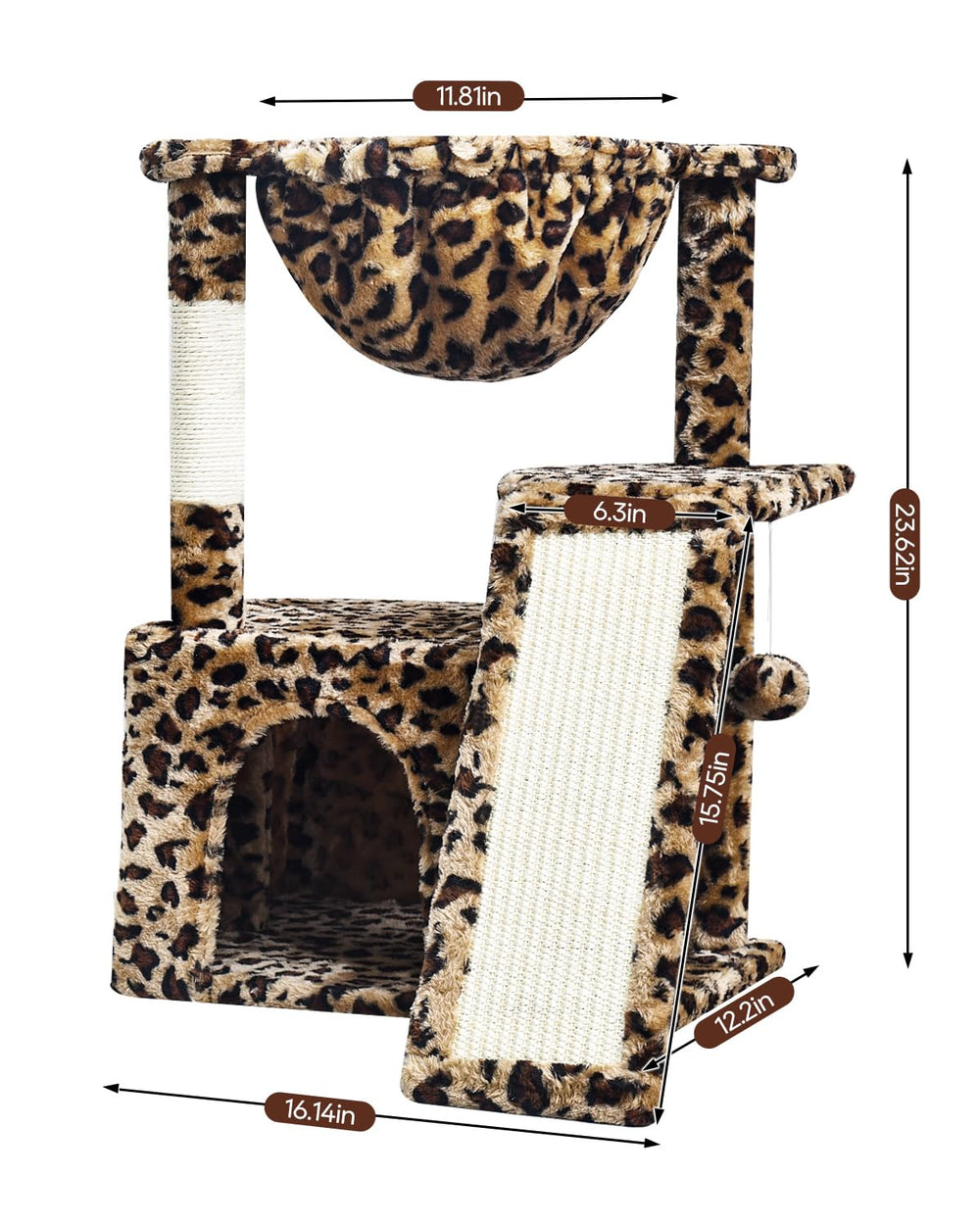 SYANDLVY Leopard Print Cat Tree sisal-post promotes nail care and furniture-safe scratching.