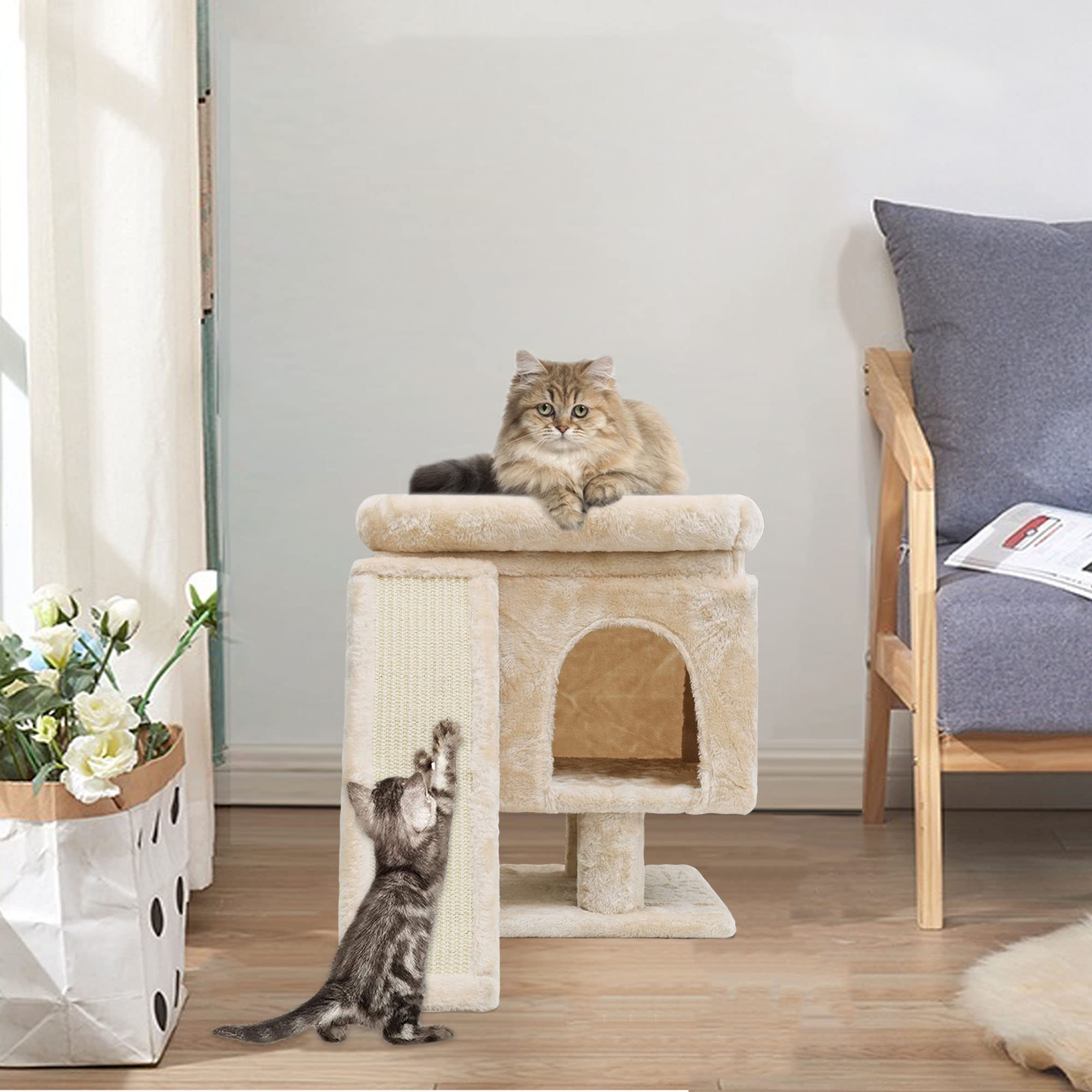 SYANDLVY beige plush cover adds warmth and inviting texture for cats.