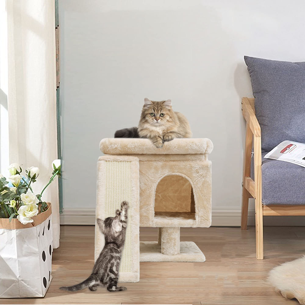 SYANDLVY beige plush cover adds warmth and inviting texture for cats.